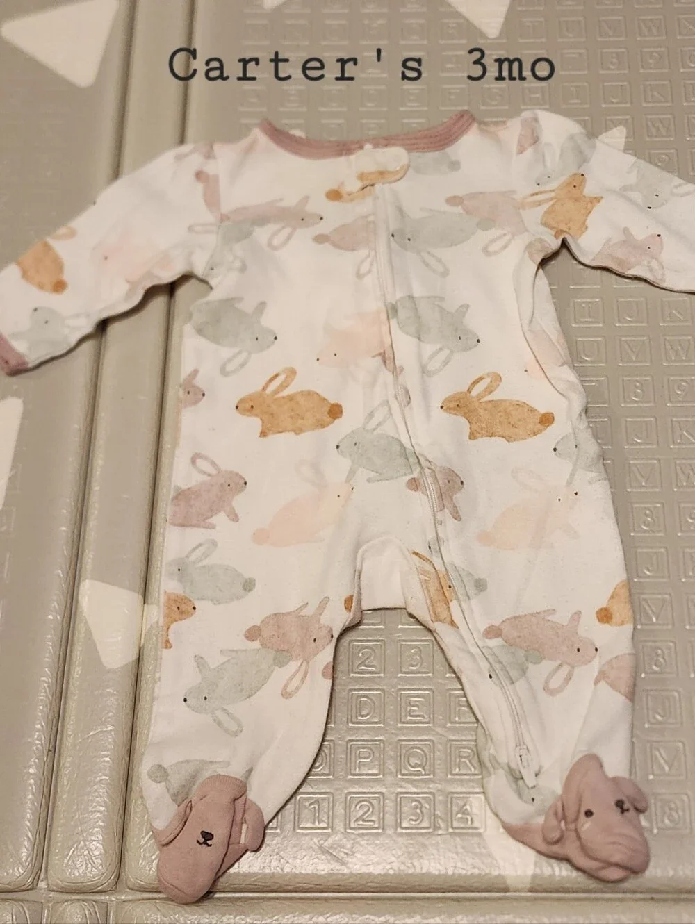Carter's White One-Piece Footed Pajamas with Pastel Bunny Print